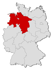 Fototapeta premium Map of Germany, Lower Saxony highlighted