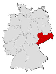 Fototapeta na wymiar Map of Germany, Saxony highlighted