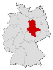 Map of Germany, Saxony-Anhalt highlighted