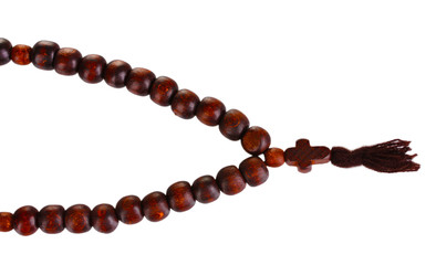 wooden rosary isolated on white