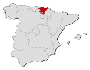 Obraz na płótnie Canvas Map of Spain, Basque Country highlighted
