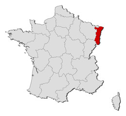 Map of France, Alsace highlighted