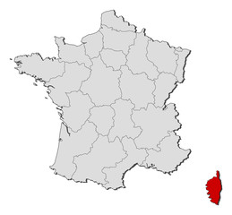 Map of France, Corsica highlighted