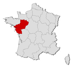 Map of France, Pais de la Loire highlighted