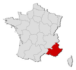 Map of France, Provence-Alpes-Côte d’Azur highlighted