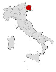 Map of Italy, Friuli-Venezia Giulia highlighted