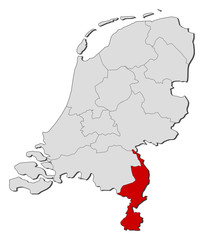 Map of Netherlands, Limburg highlighted