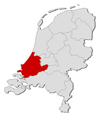 Obraz premium Map of Netherlands, South Holland highlighted