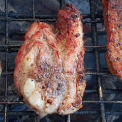barbecue food on coal fire, chicken
