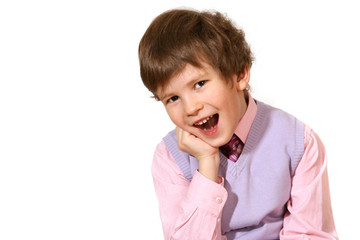 The boy in a pink shirt