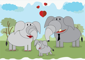 Elephants family, vector