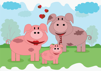 Pigs family, vector.