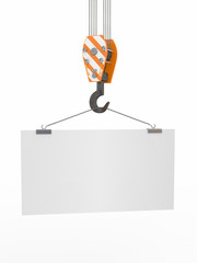 Crane hook with empty board. 3d