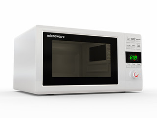 Closed white microwave. 3d