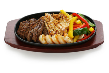 beef chicken and shrimp fajitas