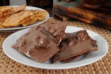 Chocolate bark and peanut brittle