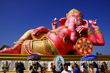 Pink Ganesh statue at Saman Rattana Ram Temple of Thailand
