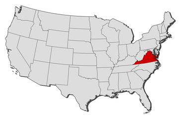 Fototapeta premium Map of the United States, Virginia highlighted