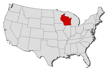 Map of the United States, Wisconsin highlighted