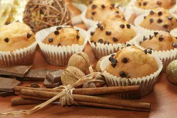 Chocolate chip muffins fresh from the oven