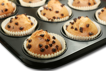 Chocolate chip muffins fresh from the oven