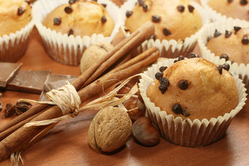 Stock Photo: Chocolate chip muffins fresh from the oven