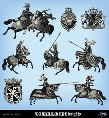 Engraving vintage knights tournament set.