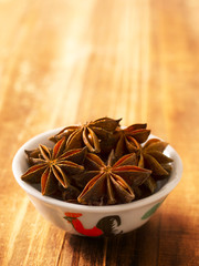 close up of a bowl of star anise