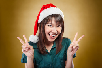 Excited lady with santa Hat