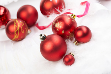 Christmas balls on the white background