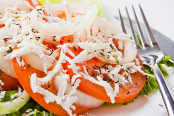 Salad from tomatoes and onion