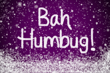 Bah Humbug Christmas Message on Purple Snow Background