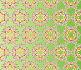Baroque pattern with colorful curls on a gradient green backgrou