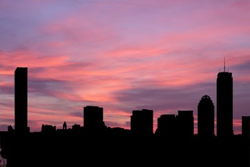 Boston Skyline at sunset with beautiful sky illustration