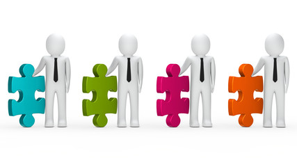Businessmen hold puzzle