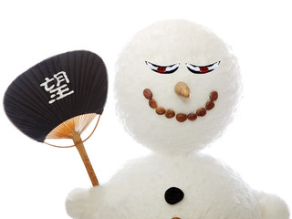 snowman with an asian hand-held fan