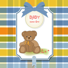 new baby announcement card with teddy bear