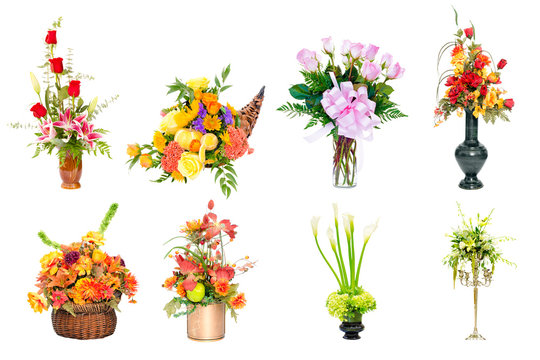 Collection of various colorful flower arrangements