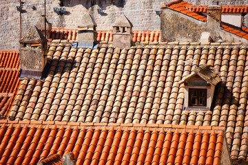 Close up of red roof and tiles