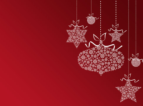 Red new year background with christmas balls