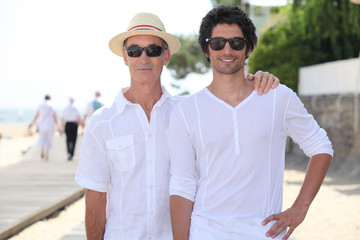 Obraz premium father and son on a summer vacation