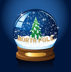 Snow globe with Christmas tree and snowflakes
