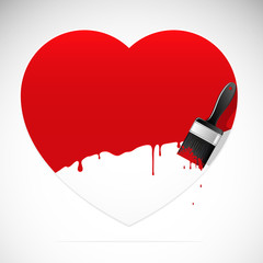 Banner in the form of heart with brush. Vector.