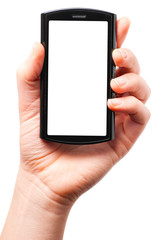 holding a modern touch screen phone