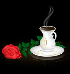 white cup and red rose