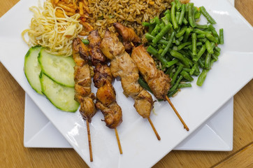 Chicken sate with fried rice