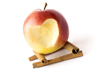 Heart-shape cut from red apple - obrazy, fototapety, plakaty