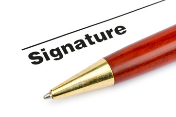 Pen and signature isolated on white