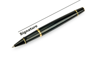 Pen and signature isolated on white
