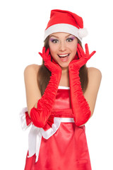 christmas girl in red santa hat